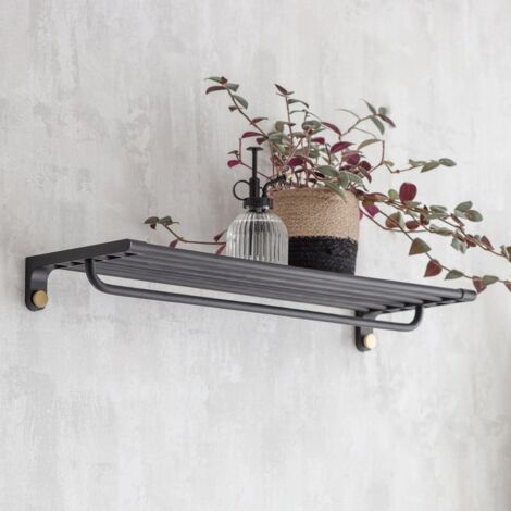 Adelphi Matt Black & Brass Bathroom Metal Steel Shelf & Towel Rail Bar Holder