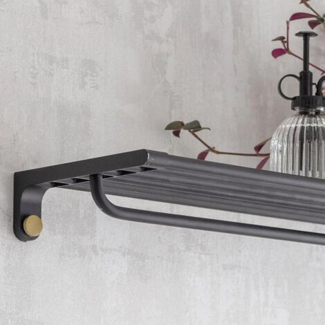 Adelphi Matt Black & Brass Bathroom Metal Steel Shelf & Towel Rail Bar Holder
