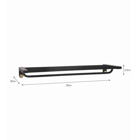 Adelphi Matt Black & Brass Bathroom Metal Steel Shelf & Towel Rail Bar Holder