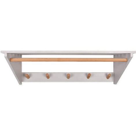 Garden Trading Melcombe Wooden Slatted Laundry Shelf Lily White Coat Hook Rack (1/4)