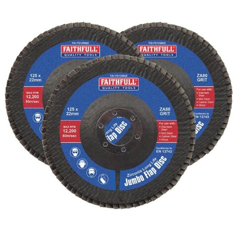 Faithfull 125mm Zirconia Abrasive Flap Disc 80 Grit 3 Pack (1/3)