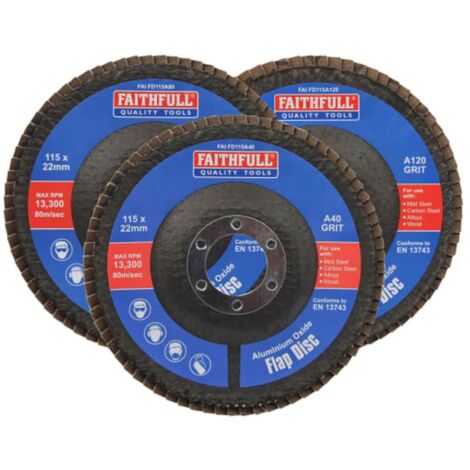 Faithfull Aluminium Oxide Flap Disc 115 x 22mm Mixed Grit (3 Pack ...