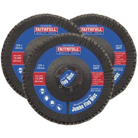 Faithfull Jumbo Flap Disc 125mm 120 Grit Zirconia 3 Pack (1/3)