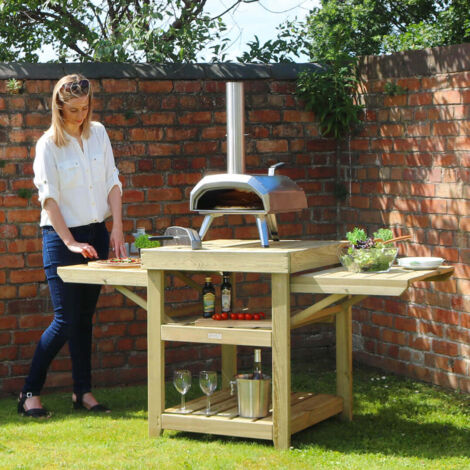Zest Garden Pizza Oven Table Wooden Outdoor Dining BBQ Side Serving & Cover