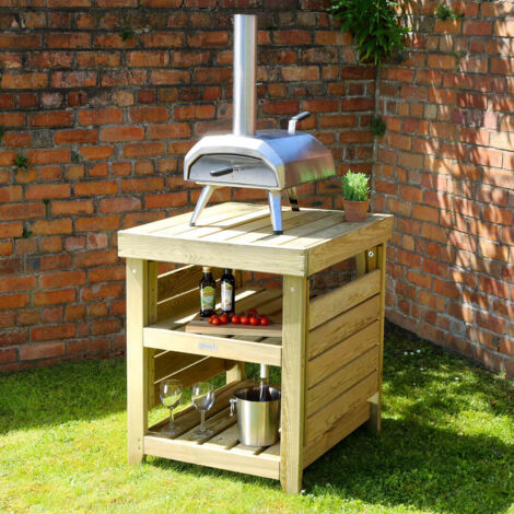 Zest Garden Pizza Oven Table Wooden Outdoor Dining BBQ Side Serving & Cover