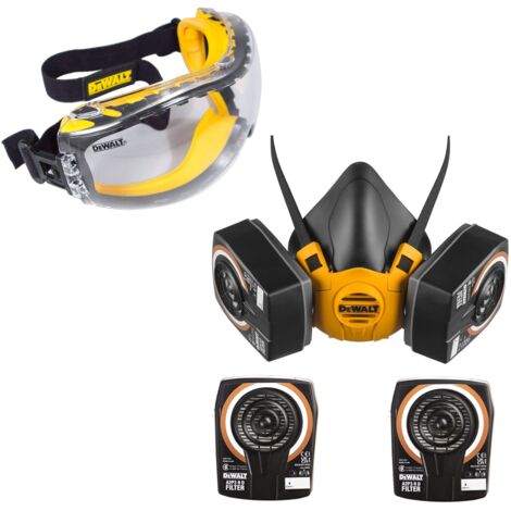 Dewalt A2P3 Medium Half Mask Respirator Face Mask + A2P3 Filters + Goggles (1/5)