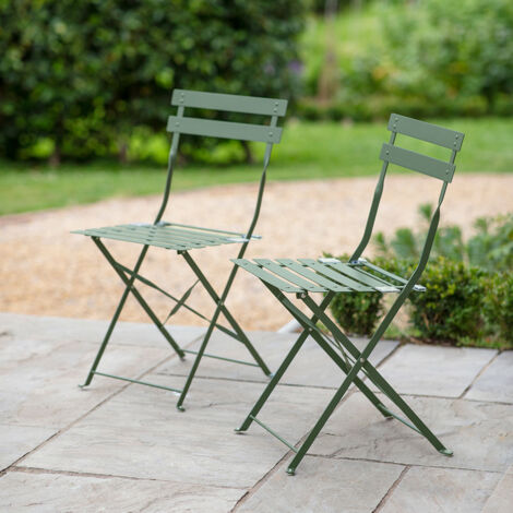 2 x Garden Trading Rive Droite Bistro Chairs Seat Thistle Green Outdoor Indoor (1/2)