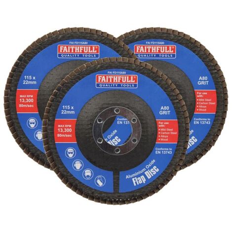 Faithfull Aluminium Oxide Flap Disc 115 x 22mm 80 Grit 3 Pack FAIFD11580A3 (1/2)