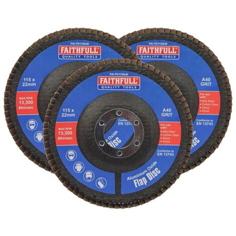 Faithfull Aluminium Oxide Flap Disc 115 x 22mm 40 Grit 3 Pack FAIFD11540A3 (1/2)
