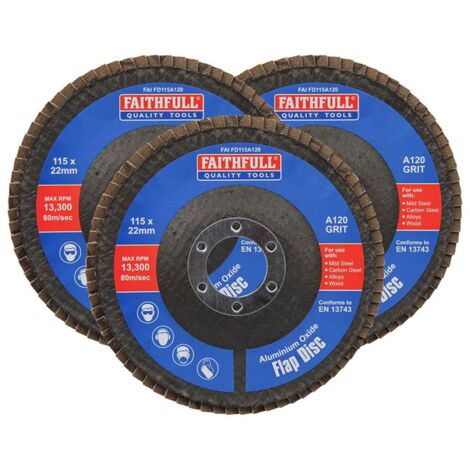 Faithfull Aluminium Oxide Flap Disc 115 x 22mm 120 Grit 3 Pack FAIFD11512A3 (1/2)