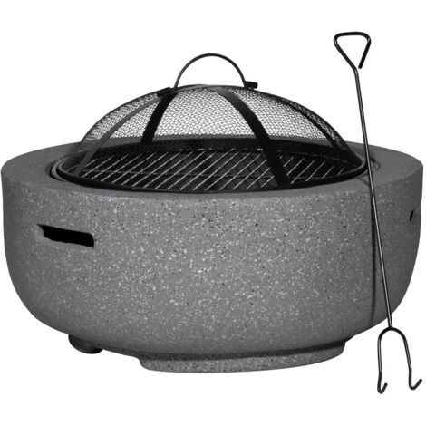 Dellonda DG189 Round MgO Fire Pit with BBQ Grill, �60cm, Safety Mesh Screen - Dark Grey (1/5)