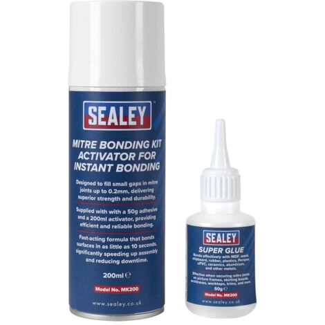 Sealey MK200 Mitre Bonding Kit with Super Glue 50g & Activator 200ml for Instant Bonding