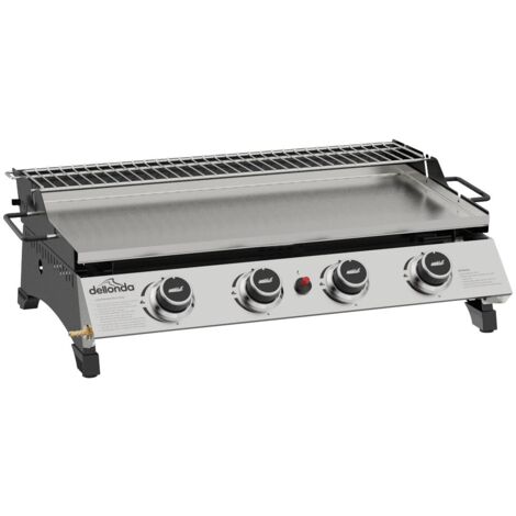 Dellonda DG277 4 Burner Stainless Steel Portable Gas Plancha with Warming Rack 10kW (1/5)