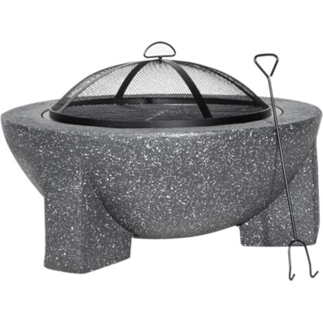 Dellonda DG191 Round MgO Fire Pit with BBQ Grill, ï¿½75cm, Safety Mesh Screen - Dark Grey