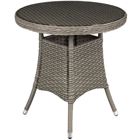 Dellonda Chester Rattan Wicker Outdoor Bistro Table Tempered Glass Brown DG65