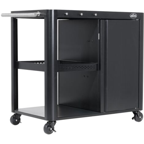Sealey DG282 Dellonda BBQ/Plancha Workstation Trolley with Cupboard, Extension Table & Utensil Hooks, Black