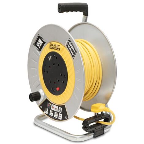 Stanley SXECGM2OHSE Open Metal Drum Cable Reel 240V 13A 4-Socket + 2 USB 25m