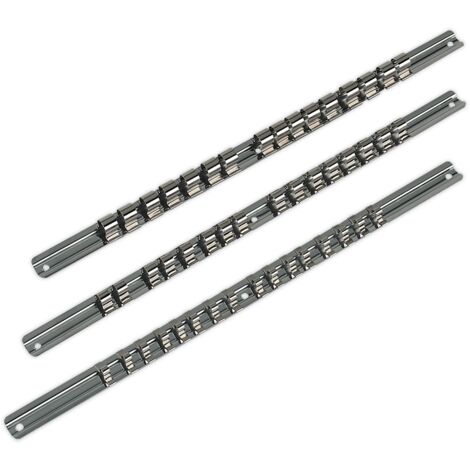Sealey Premier Socket Retaining Rail Set 1/4"", 3/8"" & 1/2""Sq Drive 3pc AK270
