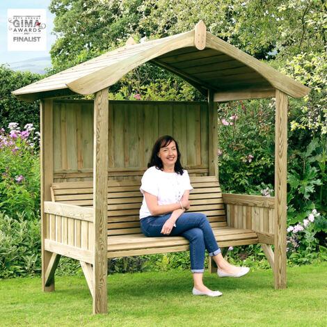 Zest Burghley Arbour Wooden Garden 3 Seater Bench Shelter Sun Shade Extra Deep (1/5)