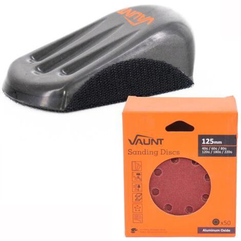 Vaunt 5"" Hand Shaped Sanding Block x50 +125mm Hook Loop Sheets V1439000 V1357013 (1/5)