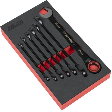Sealey AK63941B Premier Black Combination Ratchet Spanner Set 7pc (1/4)
