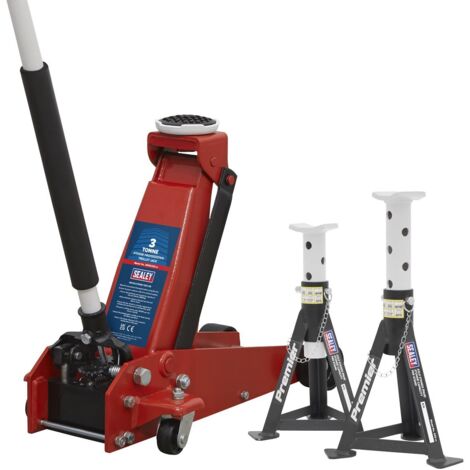 Sealey Trolley Jack 3 Tonne & Axle Stands (Pair) 3 Tonne per Stand Combo 3000CXDCOMBO1