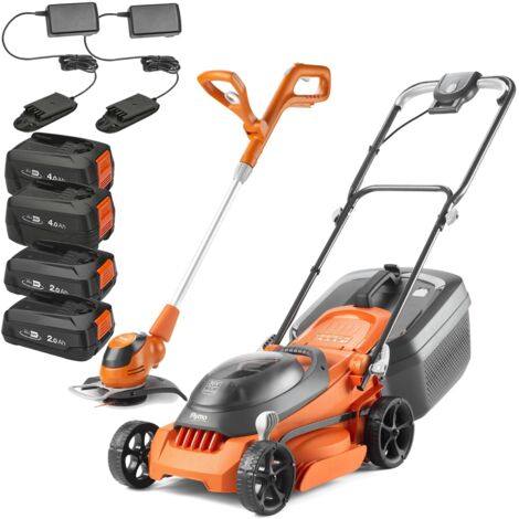 Flymo 36V EasiStore 340R Cordless Lawnmower 34cm Twin Grass Trimmer 4x Batteries (1/5)