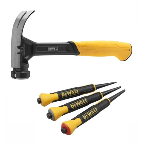Dewalt DWHT51009-0 Claw Hammer 567g 20oz and 3 Piece Nail Punch Set DWHT0-58018