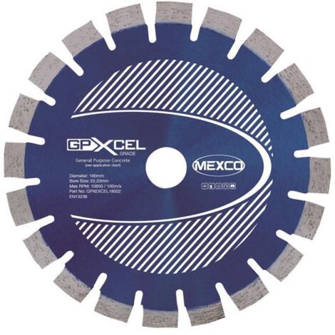 MEXCO GPXCEL18022 XCEL GRADE Concrete Diamond Blade 180 x 22mm MEXGPXL18022 (1/2)