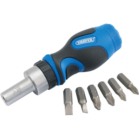 Draper Stubby Ratchet Screwdriver and Bit Set (7 Pieces) - Compact and Versatile Hand Tool for Precision Work (1/5)