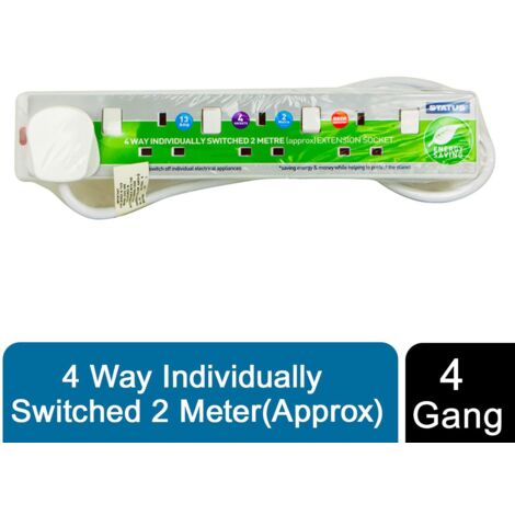 STATUS S4WSS2MCP9 Individually Switched Extension Lead 240V 4-Gang 13A White 2m SIN4SM2WSS