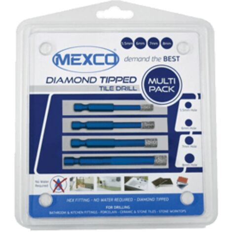 MEXCO A10VBDPACK XCEL Grade Wax Filled (Hex Fit) Tile Drill Bit Set, 4 Piece MEXA10VBDSET