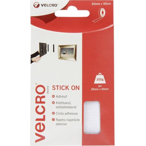 VELCRO Brand Stick On Tape, 20 mm x 50 cm - White