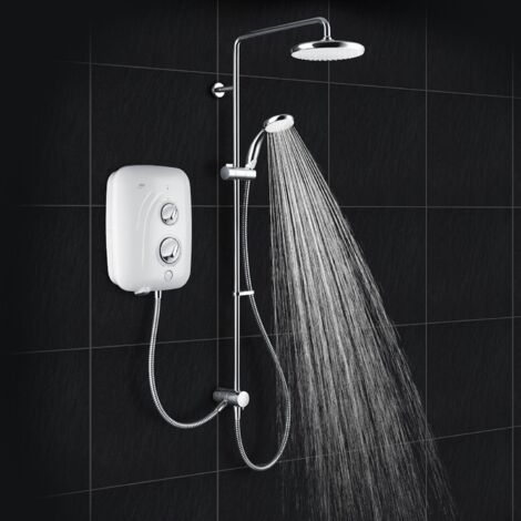 Mira Elite SE Pumped Electric Shower Dual Outlet 9.8kW White Chrome + Diverter