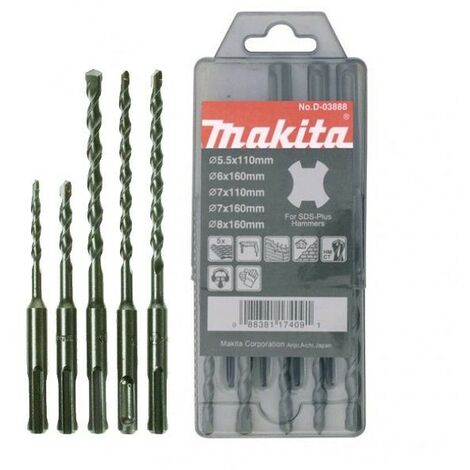 Makita D-03888 Performance SDS Plus 5 Piece Drill Bit Set - 5.5mm 6mm 7mm 8mm