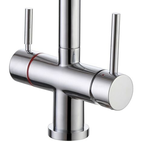Chrome 3 in 1 Instant Boiling Hot Water Twin Lever Kitchen Tap Only Cool Touch