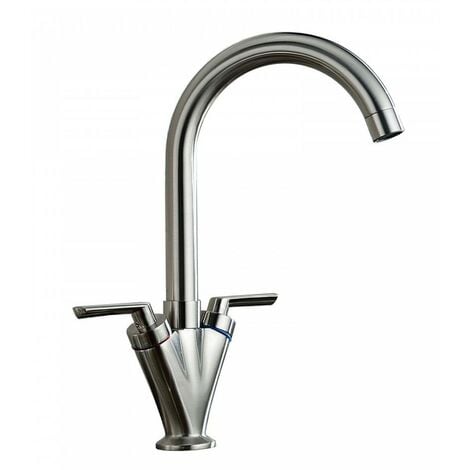 Halo Brushed Nickel Mono Kitchen Sink Basin Mixer Tap Swivel Spout - Twin Lever