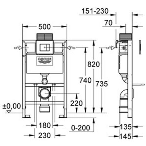 Grohe 38526 Rapid 0.82m Dual Flush Cistern Frame 38732 Cosmo Plate & Toilet Pan