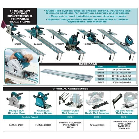 Makita Aluminum Plunge Saw Guide Rail 1.0m 1000mm 39"" For SP6000 199140-0