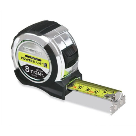 8m/26ft magnetic tip powerblade tape measure 27mm – High visibility blade – Magnetic end hook for secure measurements – Dura NY nylon coating – Komelon (1/3)
