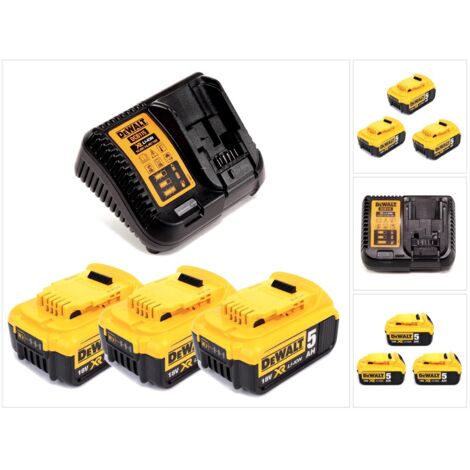 3 x Dewalt DCB184 5.0ah 18v XR Lithium Ion Battery + DCB115 Charger