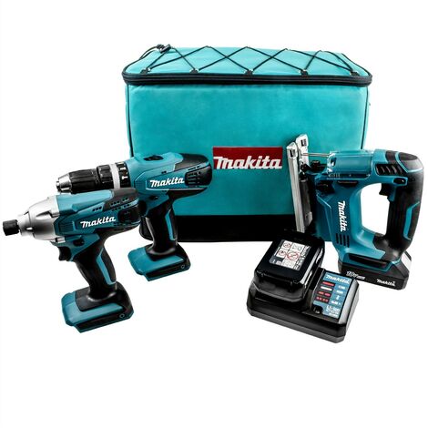 Makita 18v DK18267 Kit Combi Hammer Drill, Impact Driver, Jigsaw + 2 Batteries