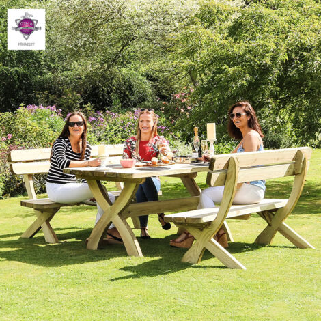 Zest Harriet Wooden Dining Table & 2 x Bench Set Garden Patio Chair (1/5)
