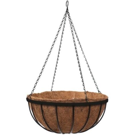 Smart Garden 30cm 12 Inch Metal Saxon Metal Hanging Basket Black Planter Liner