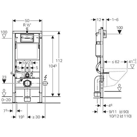 Geberit Duofix 1.12m WC Frame UP100 Delta Cistern & Delta21 Flush Plate & Pan