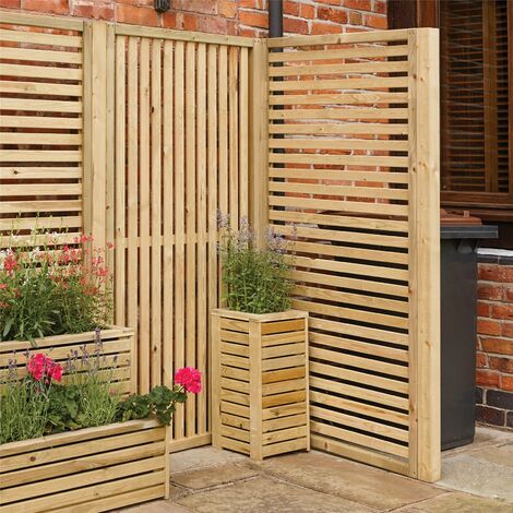 4 x Rowlinson Horizontal Wooden Natural Timber Slat Fence Panel Screen Garden