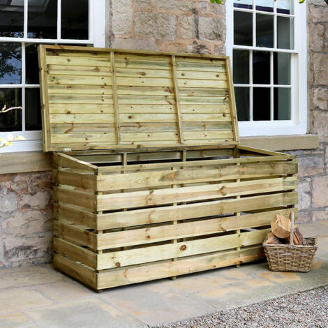 Zest Wooden Log Wood Store Chest Box Garden Storage Firewood Shed PEFC