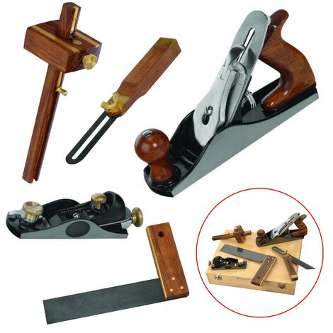 Spectre 5 Piece Carpenters Woodworking Tool Kit Plane Try Square Bevel + Case