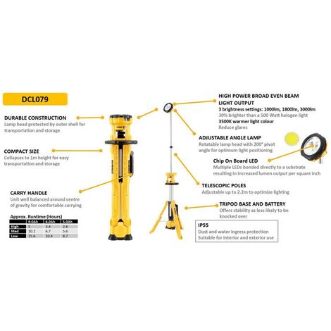 Dewalt DCL079 18v XR LED Light Tripod Site Light Pivot Head Cordless - Twin Pack