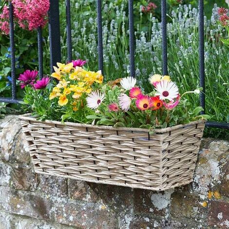 Smart Garden 19" Rattan Effect Wall Fence Balcony Sand Planter Trough Basket